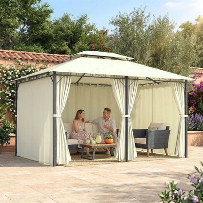 13' x 10' Soft-top Gazebo Patio Steel Canopy Portable Party Event with Double Canopy Roof, Curtains, Cream White Gazebos at Gallery Canada