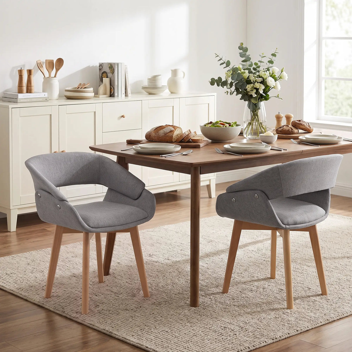 Linen Fabric Dining Chairs Set of 2, Light Grey Dining Chairs at Gallery Canada
