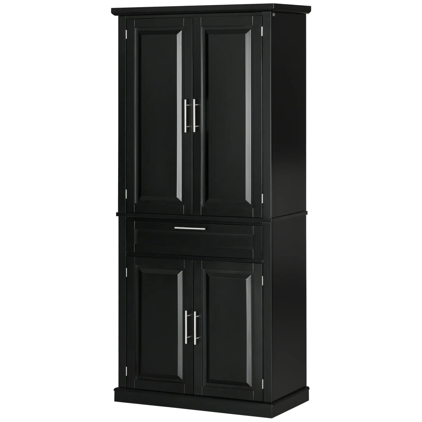 72" Kitchen Pantry Cabinet, 4-Door with Drawer, Adjustable Shelves, Black Kitchen Pantry Cabinets at Gallery Canada