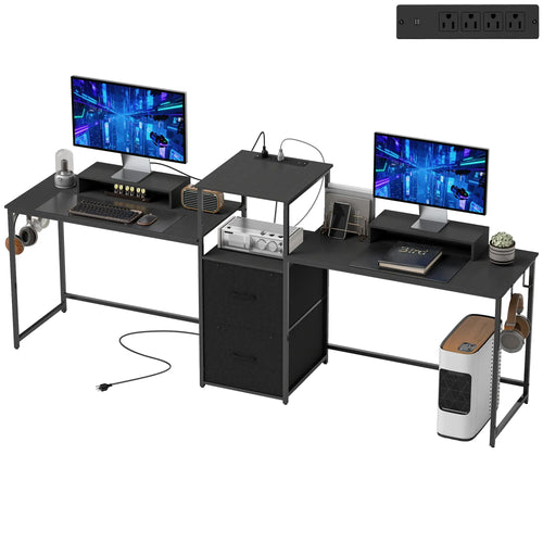 96 Inch Gaming Desk, Dual Computer Desk, Black