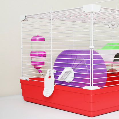 18.5'' Hamster Cage, Exercise Wheel, Water Bottle, 2 Storey, Red Hamster Cages at Gallery Canada