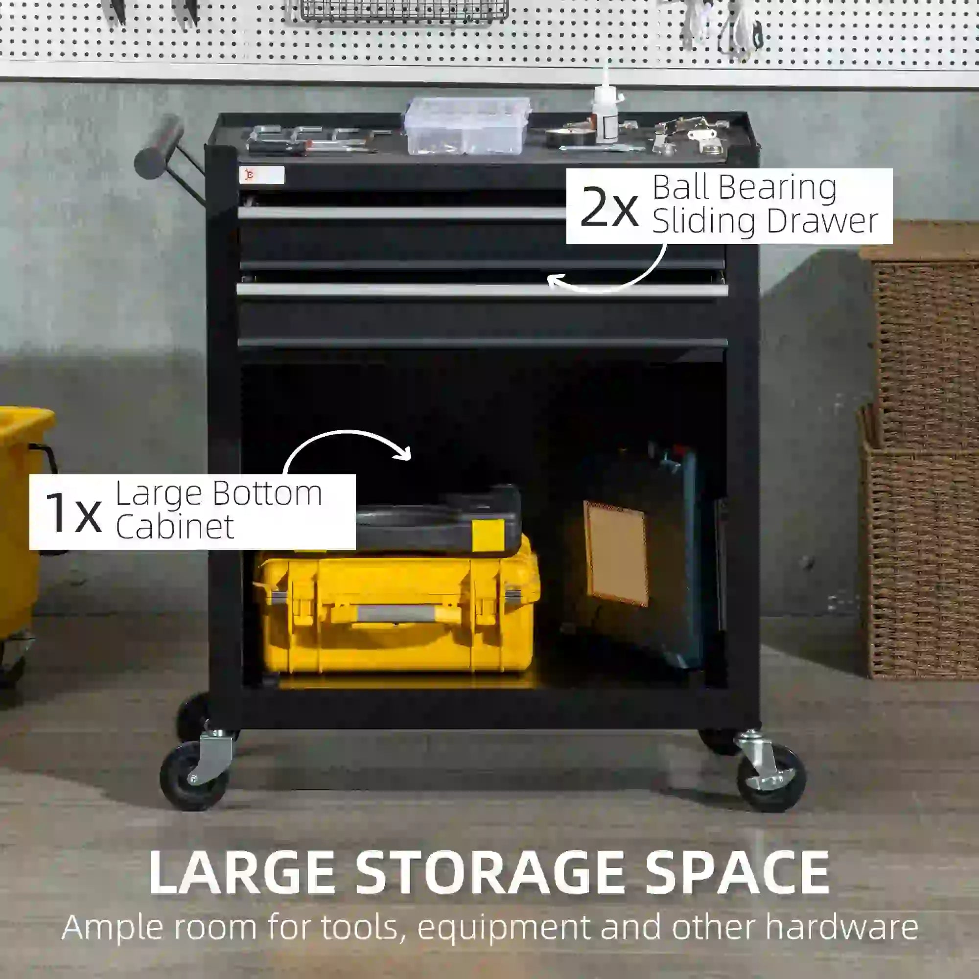 2-Drawer Rolling Tool Chest, Metal Cabinet, Black Tool Organizers at Gallery Canada