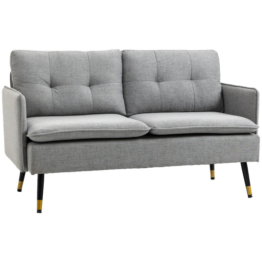 Linen Loveseat Sofa With Steel Legs, 55 Inch, Grey 2-Seater Sofas Grey at Gallery Canada