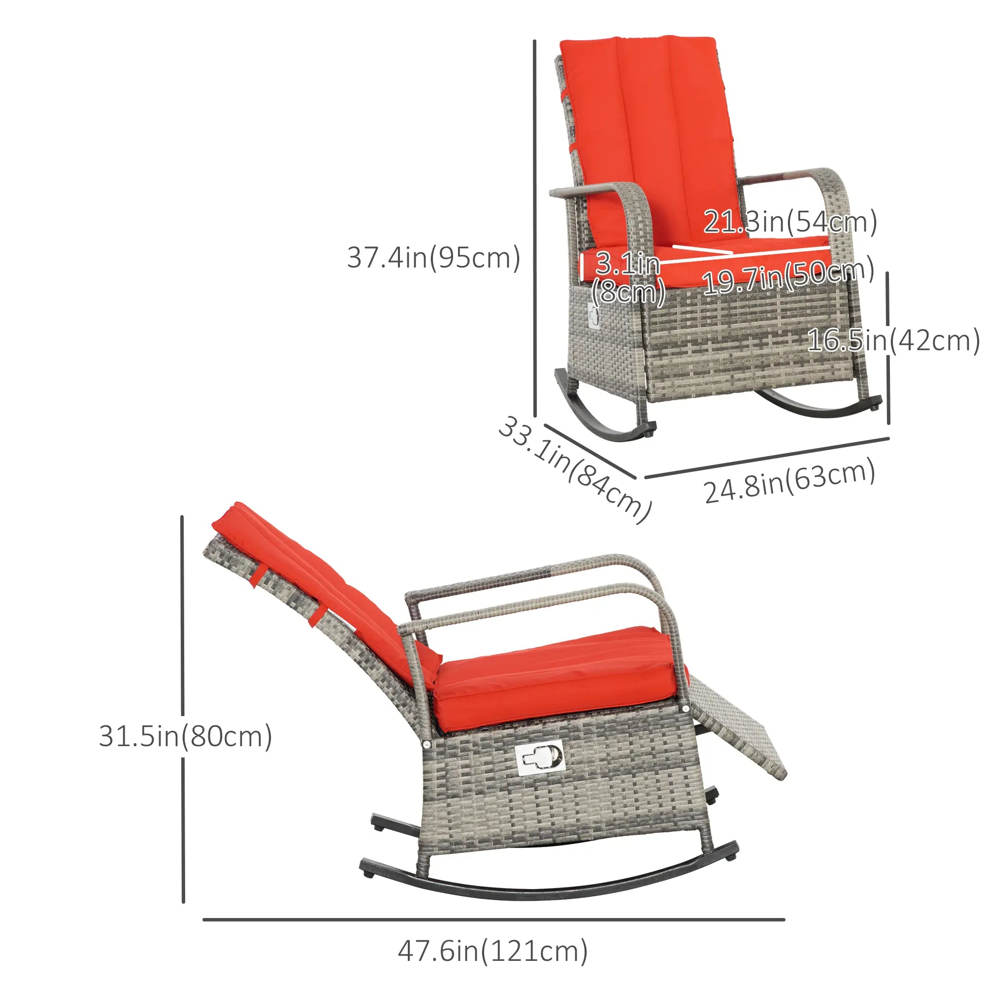 Outdoor Wicker Rocking Chair With Cushion, Red Outdoor Rocking Chairs at Gallery Canada