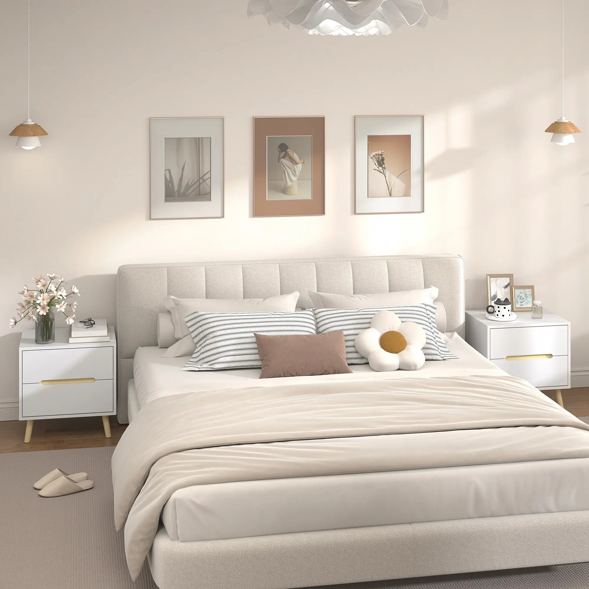Modern Nightstands Set Of 2, 2 Drawers, Solid Wood Legs, White Bedside Tables at Gallery Canada