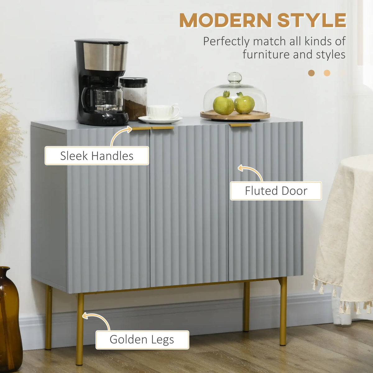 Modern Storage Cabinet, Sideboard Buffet, Gold Legs, Grey Storage Cabinets at Gallery Canada