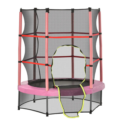 55" Kids Trampoline with Enclosure Net, Indoor/Outdoor, Pink Trampolines Pink, Black at Gallery Canada