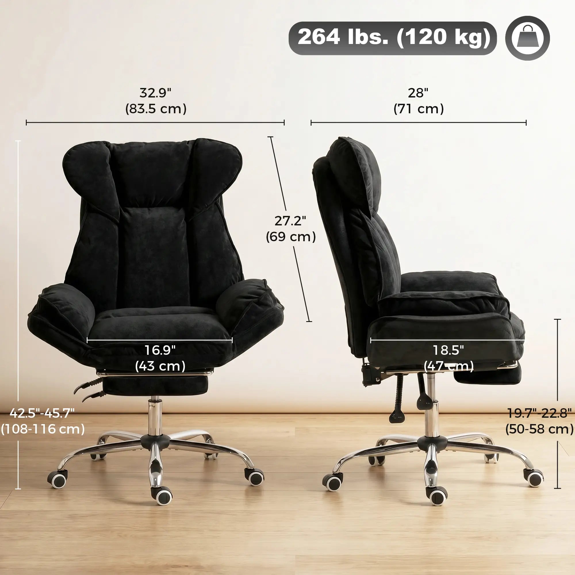 Big & Tall Office Chair, High Back, Snowflake Velvet, Black Office Chairs at Gallery Canada