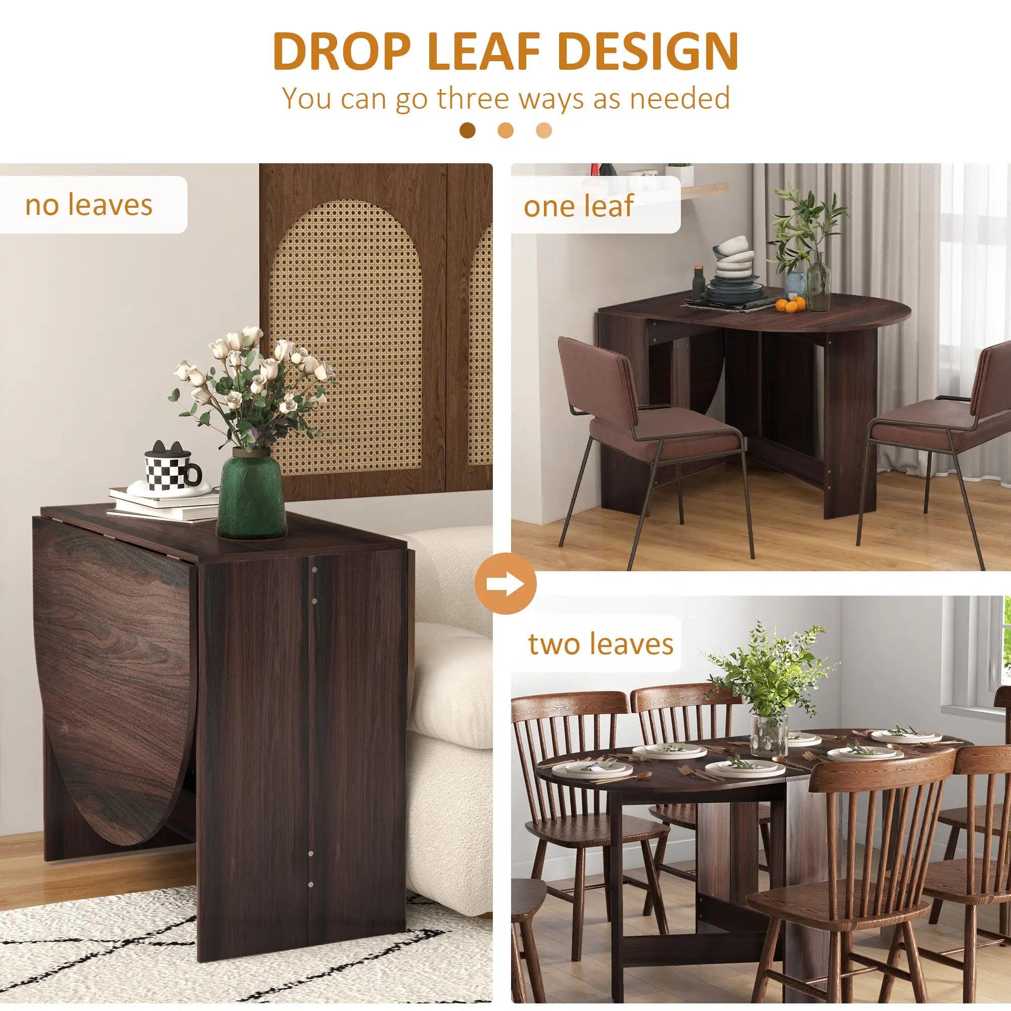 Oval Folding Dining Table, Drop Leaf Kitchen Table, Distressed Brown, Brown Bar Tables & Dining Tables at Gallery Canada