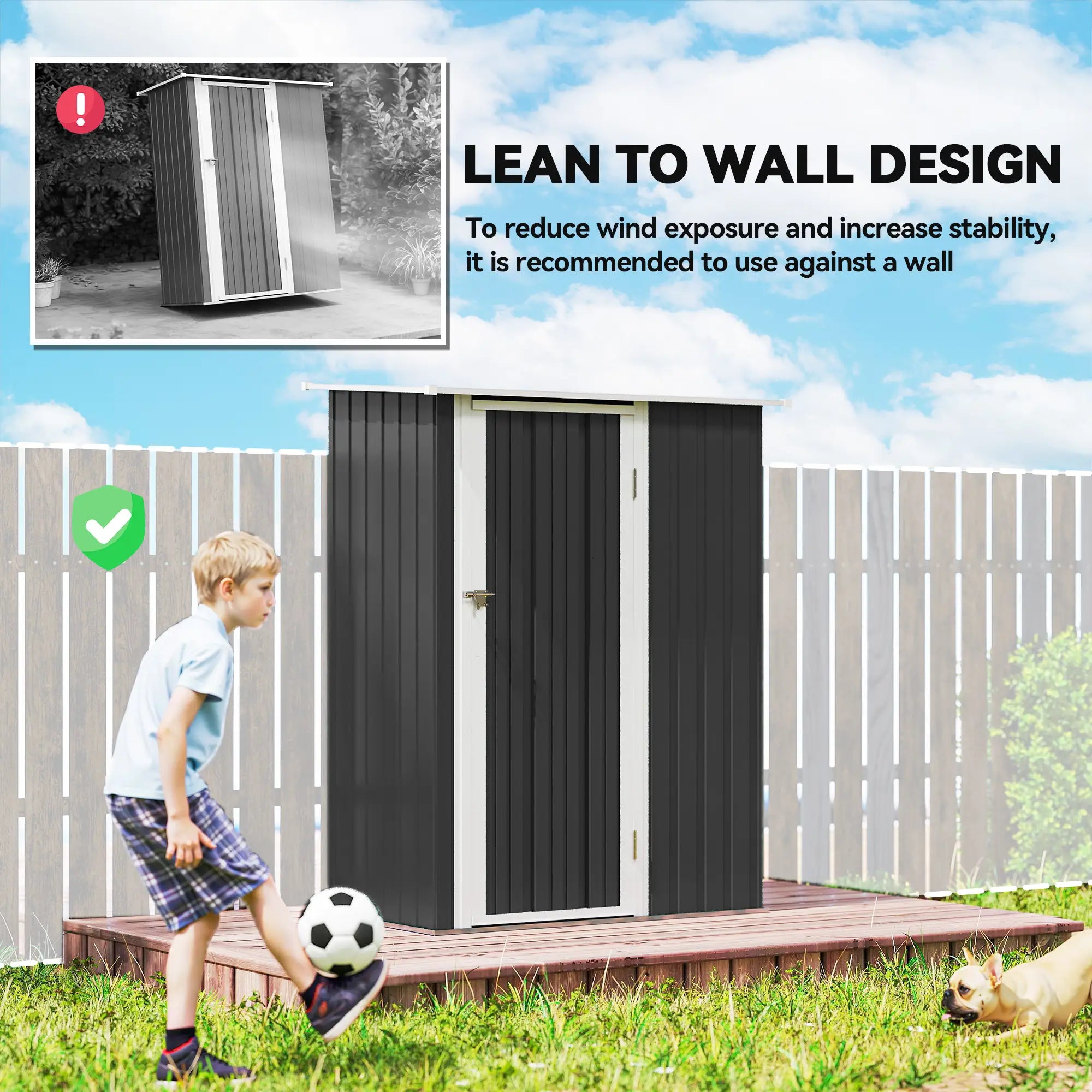 5 x 3ft Metal Garden Shed, Sloped Roof, Lockable Door, Grey Sheds at Gallery Canada