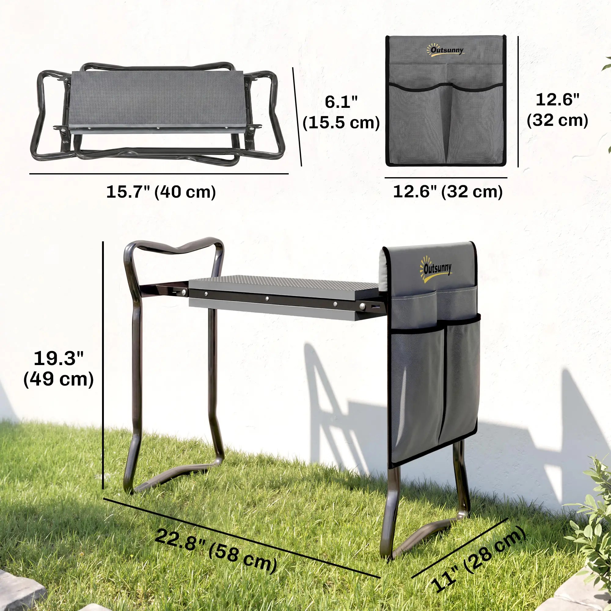Foldable Garden Kneeler Seat, Thick EVA Foam Pad, Tool Pouch, Grey Garden Accessories at Gallery Canada