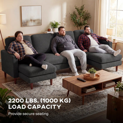 U Shaped Sectional Sofa, 2200lb Capacity, Corduroy, Double Chaise, Dark Grey 3-Seater Sofas at Gallery Canada