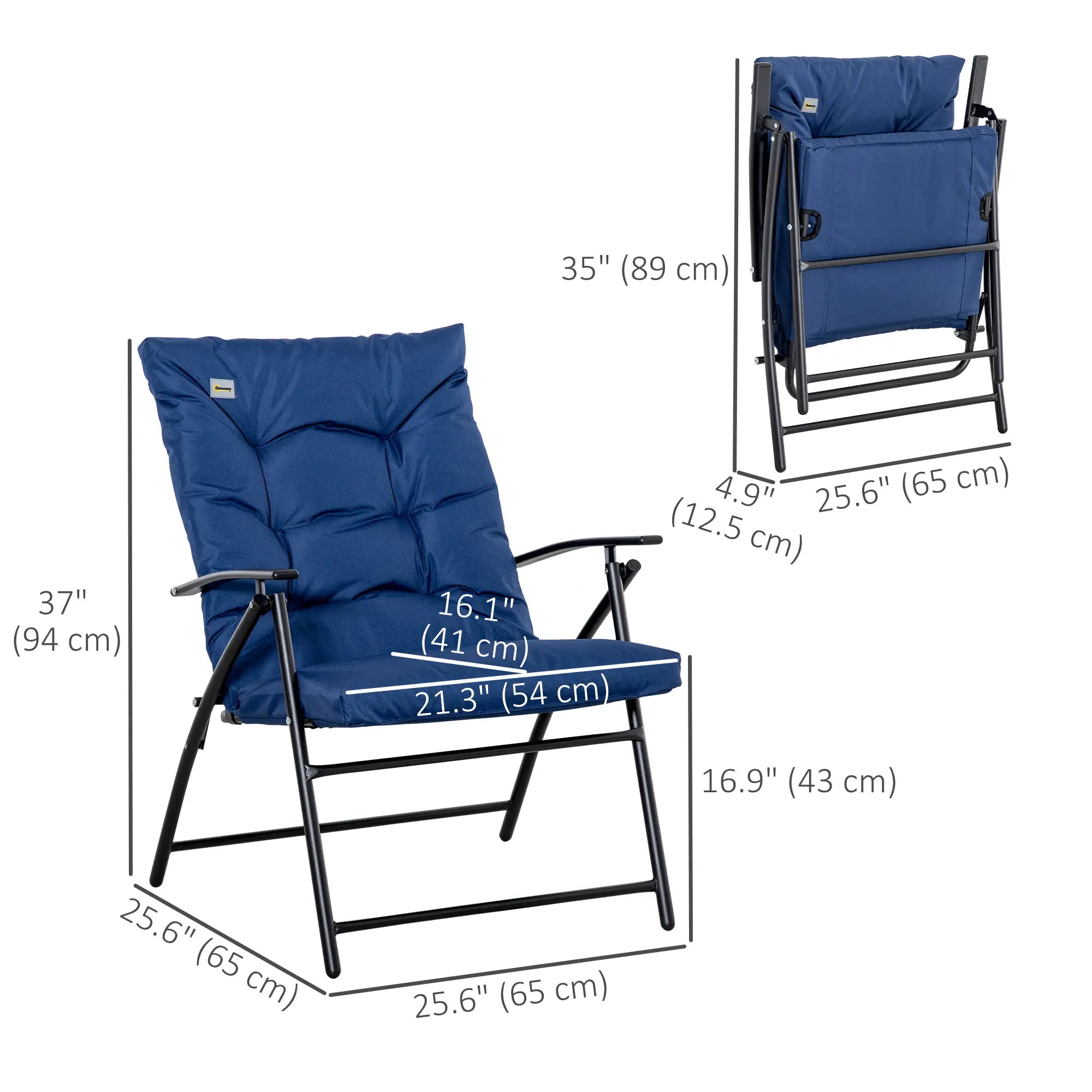 Fabric Lounge Chair, Metal Frame Recliner with Armrest, Blue Patio Chairs at Gallery Canada