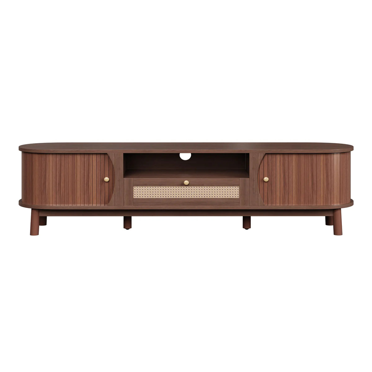TV Stand, Solid Wood Doors, Drawers, 65" L x 14.5" W x 18" H, Natural Walnut TV Stands Natural Walnut at Gallery Canada