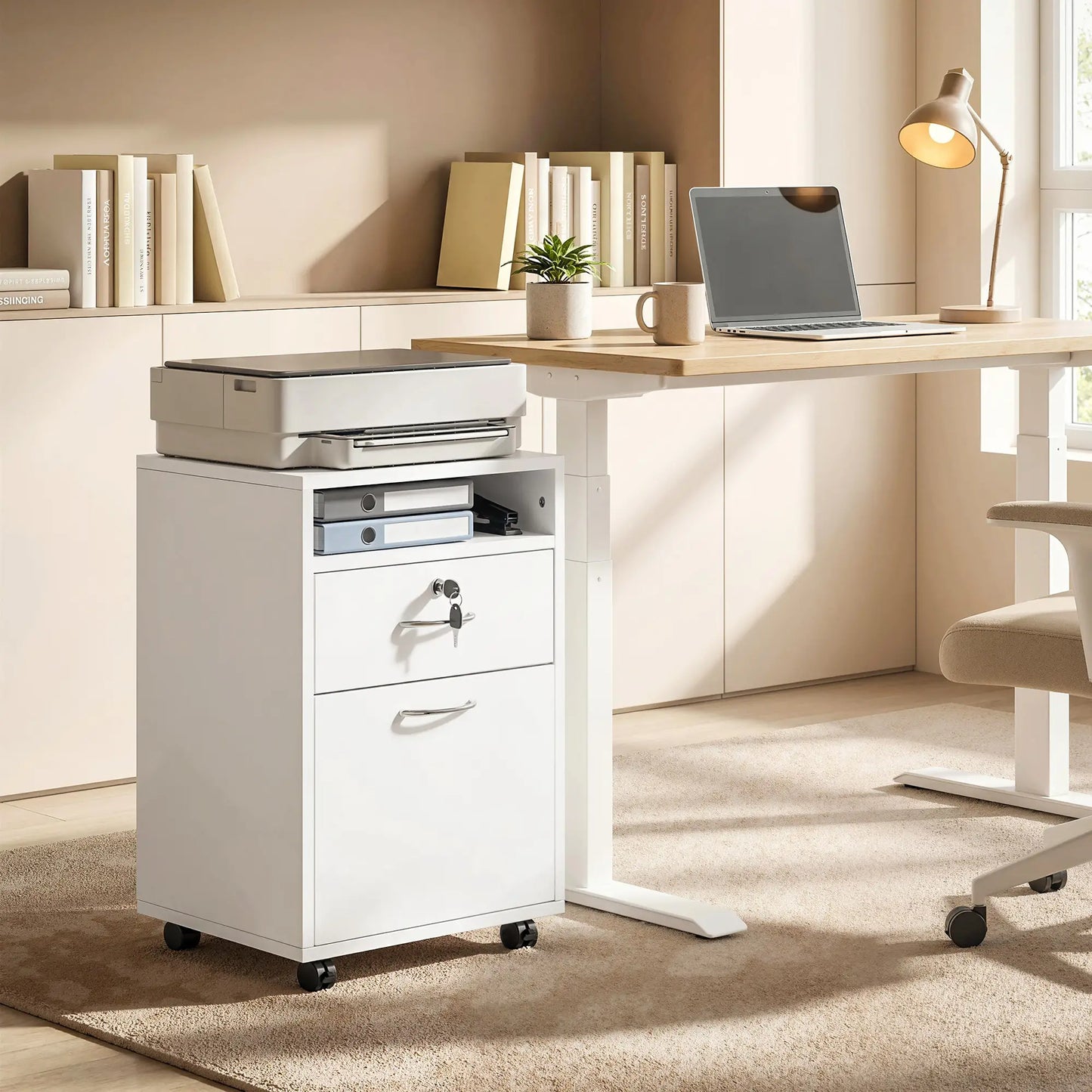 24" Vertical Filing Cabinet with Lock, Mobile, White Office Cabinets & Cupboards at Gallery Canada