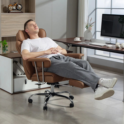 400LBS Massage Office Chair, 6-Point Vibration, Footrest, Lumbar Support, Brown