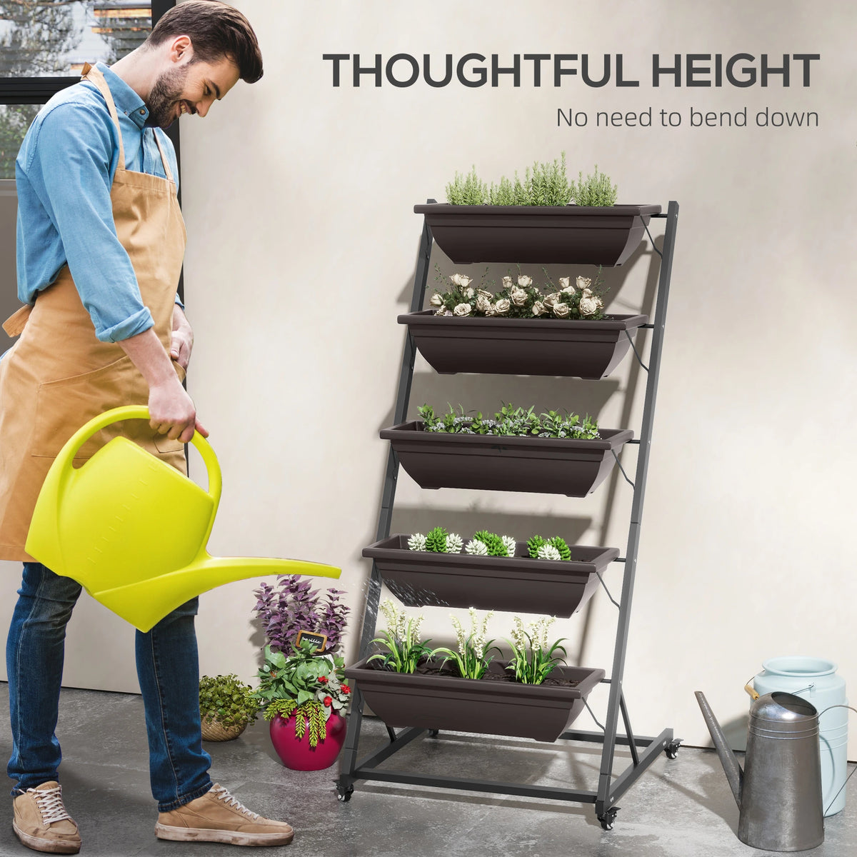 5-Tier Vertical Garden Planter, 5 Boxes, Wheels, Outdoor, Brown Plant Stands at Gallery Canada