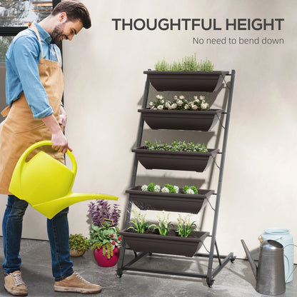 5-Tier Vertical Garden Planter, 5 Boxes, Wheels, Outdoor, Brown Plant Stands at Gallery Canada