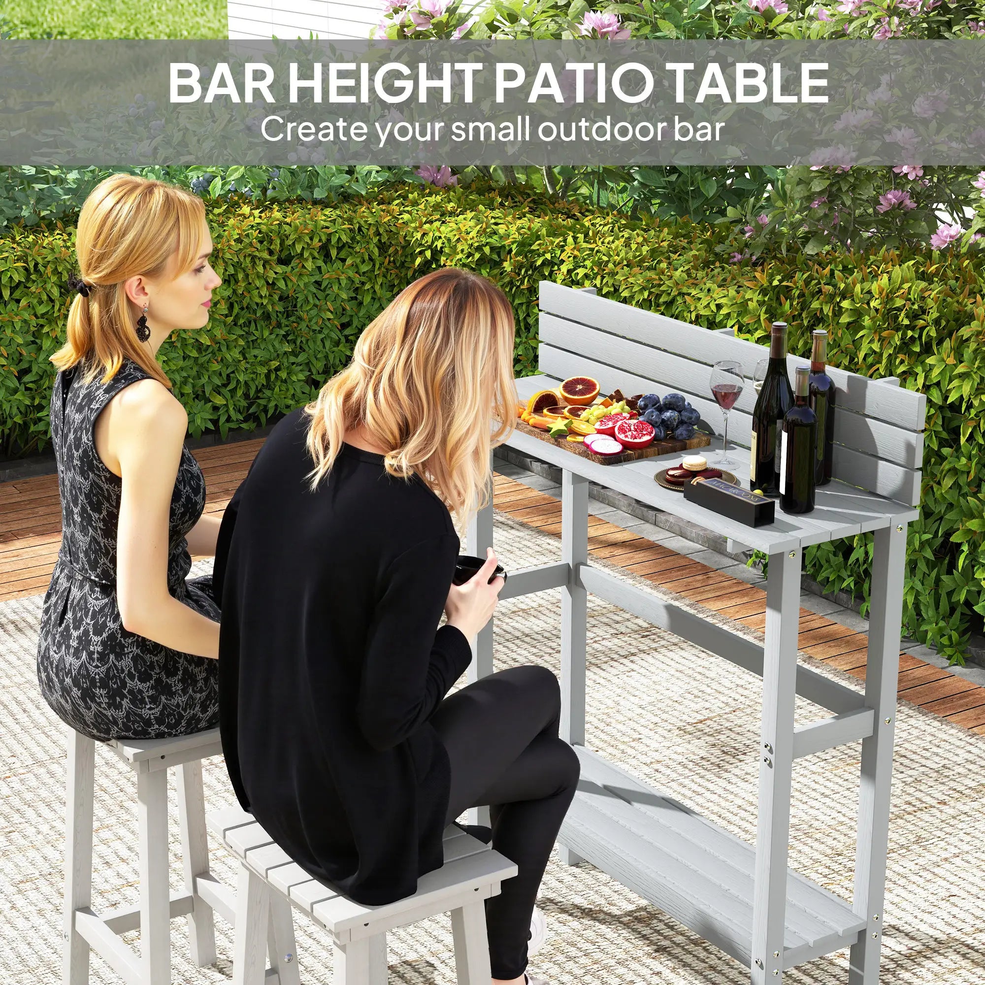 110cm Rectangle Outdoor Bar Table, Slatted Top, Grey Patio Dinning Tables at Gallery Canada
