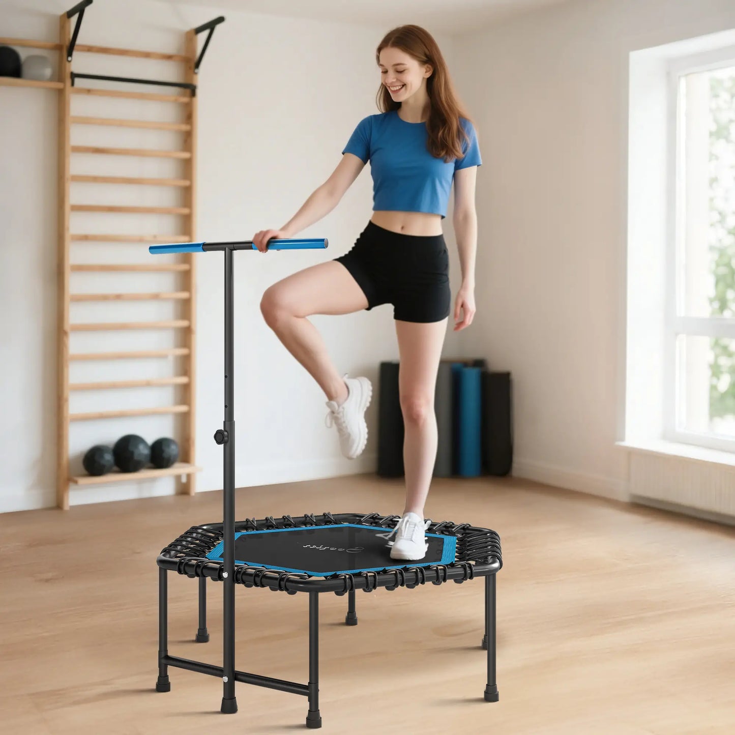 45" Rebounder Trampoline for Adults, Adjustable Handle, Blue Trampolines at Gallery Canada