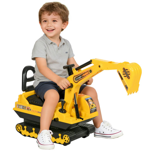 Kids Ride-On Excavator with Digger, Pretend Play Truck, Under Seat Storage Toy Excavators Yellow, black at Gallery Canada