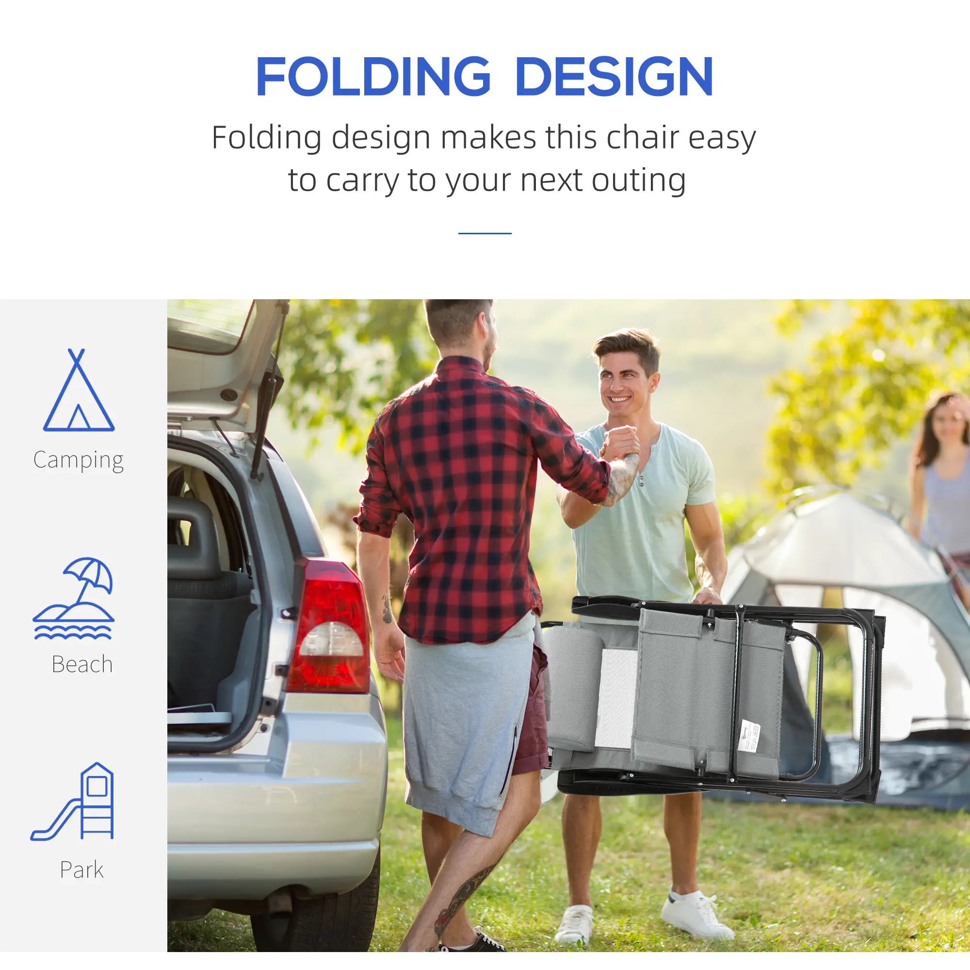 4 Camping Chairs, Adjustable Backrest, Removable Headrest, Grey Patio Chairs at Gallery Canada