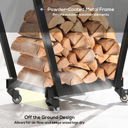31 Inch Firewood Rack, Heavy Duty with Swivel Casters, Indoor Outdoor, Black Firewood Racks at Gallery Canada