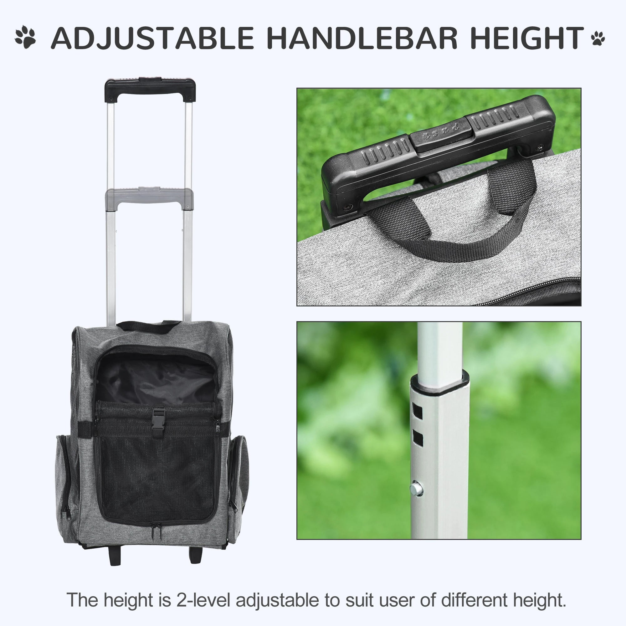 2-in-1 Pet Carrier Backpack, Rolling Wheel, Grey Dog Bike Trailers & Strollers at Gallery Canada
