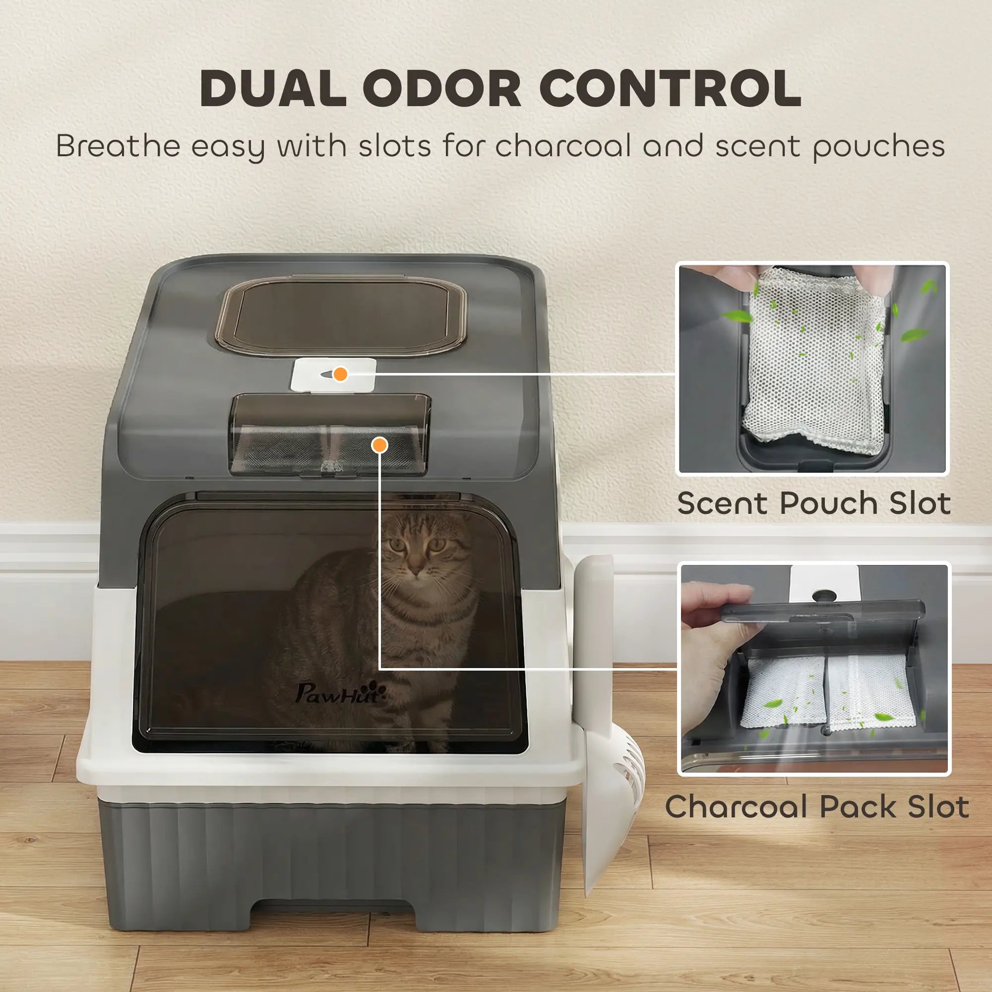 Enclosed Cat Litter Box with Drawer, Scoop, Grey Cat Litter Box Enclosures at Gallery Canada