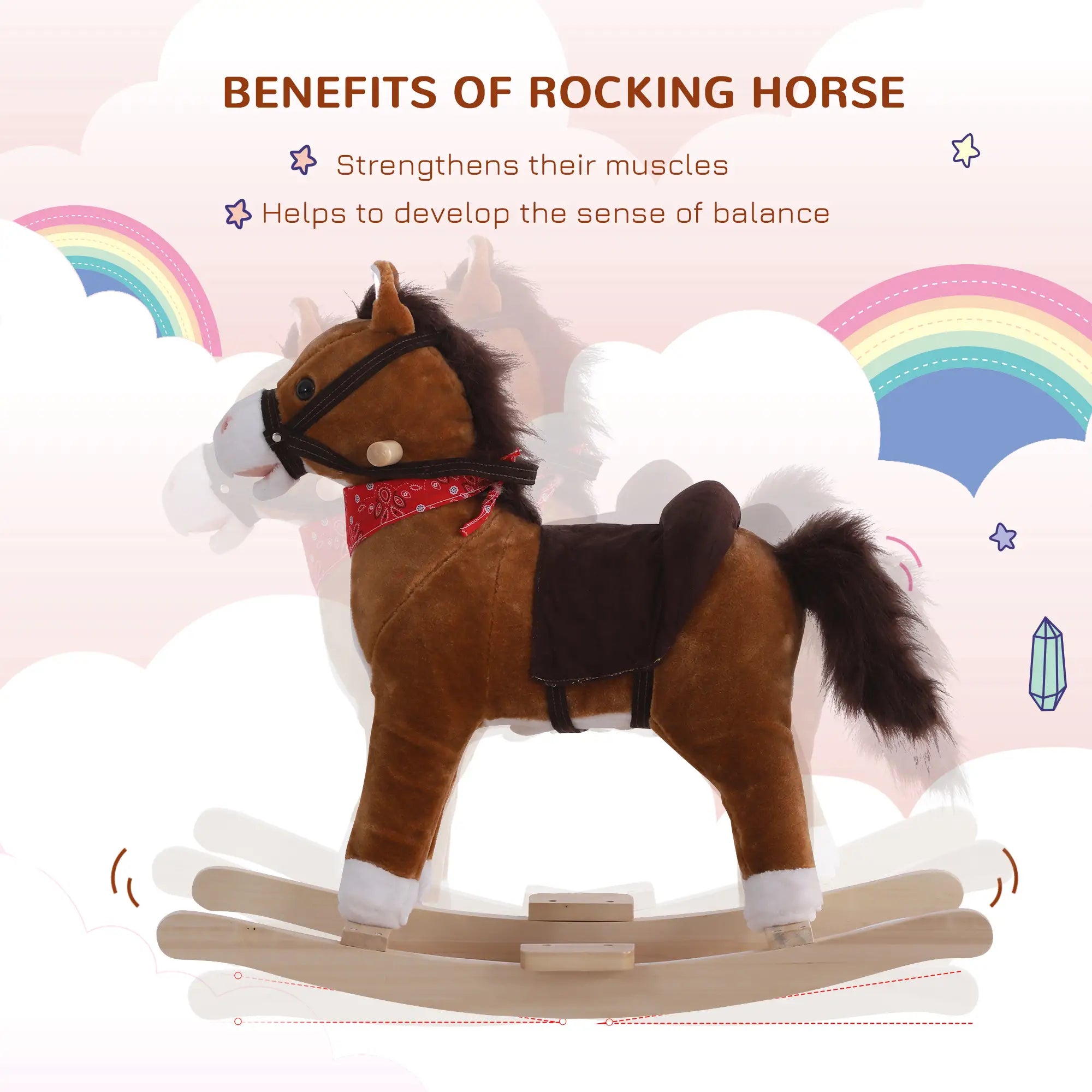 Kids Plush Ride On Rocking Horse, Animal Adventure Rocker, Brown, Red Rocking Horses at Gallery Canada