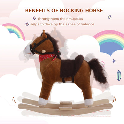 Kids Plush Ride On Rocking Horse, Animal Adventure Rocker, Brown, Red Rocking Horses at Gallery Canada