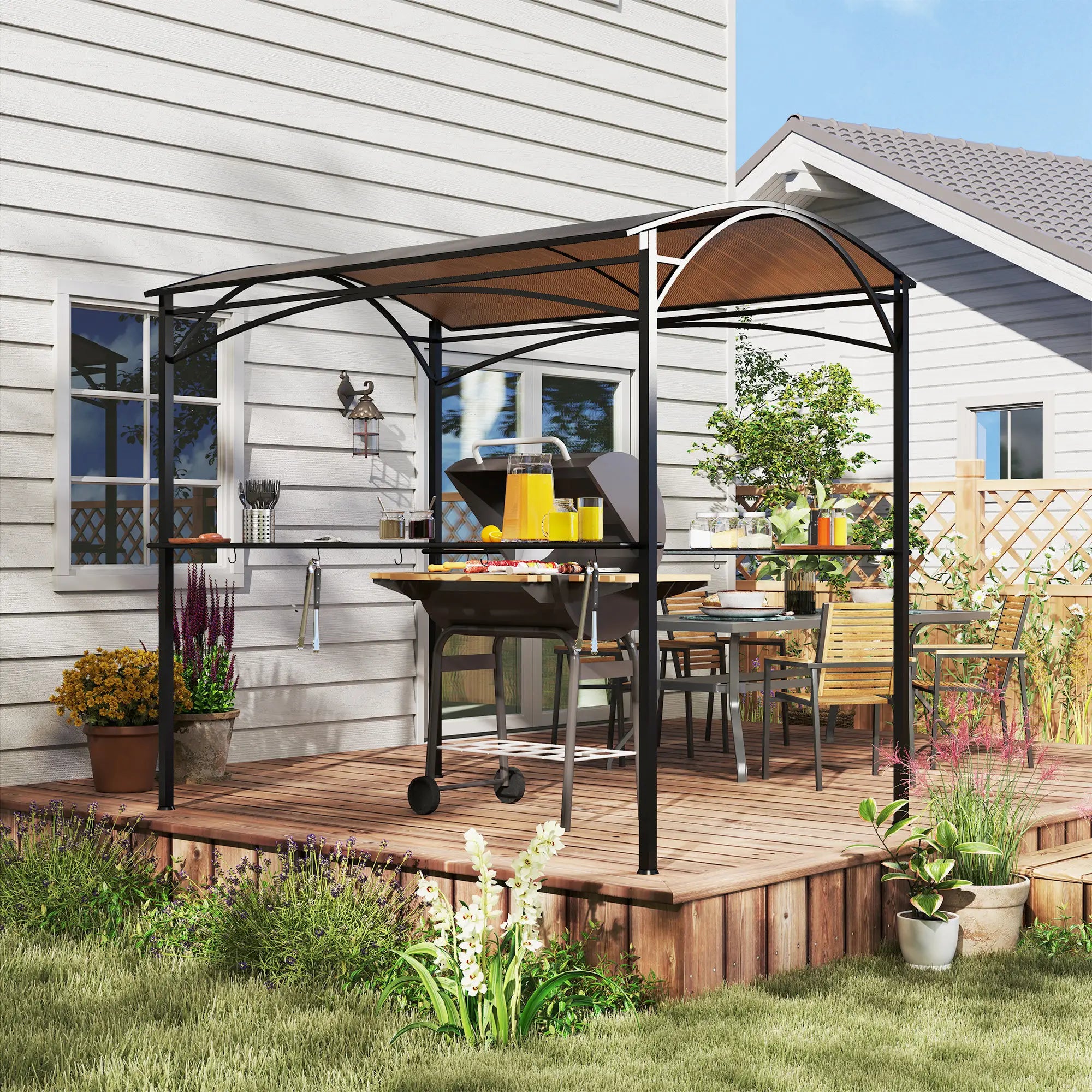 8' x 5' Hardtop Grill Gazebo, PC Board Roof, 2 Shelves, 10 Hooks BBQ Grill Gazebos at Gallery Canada