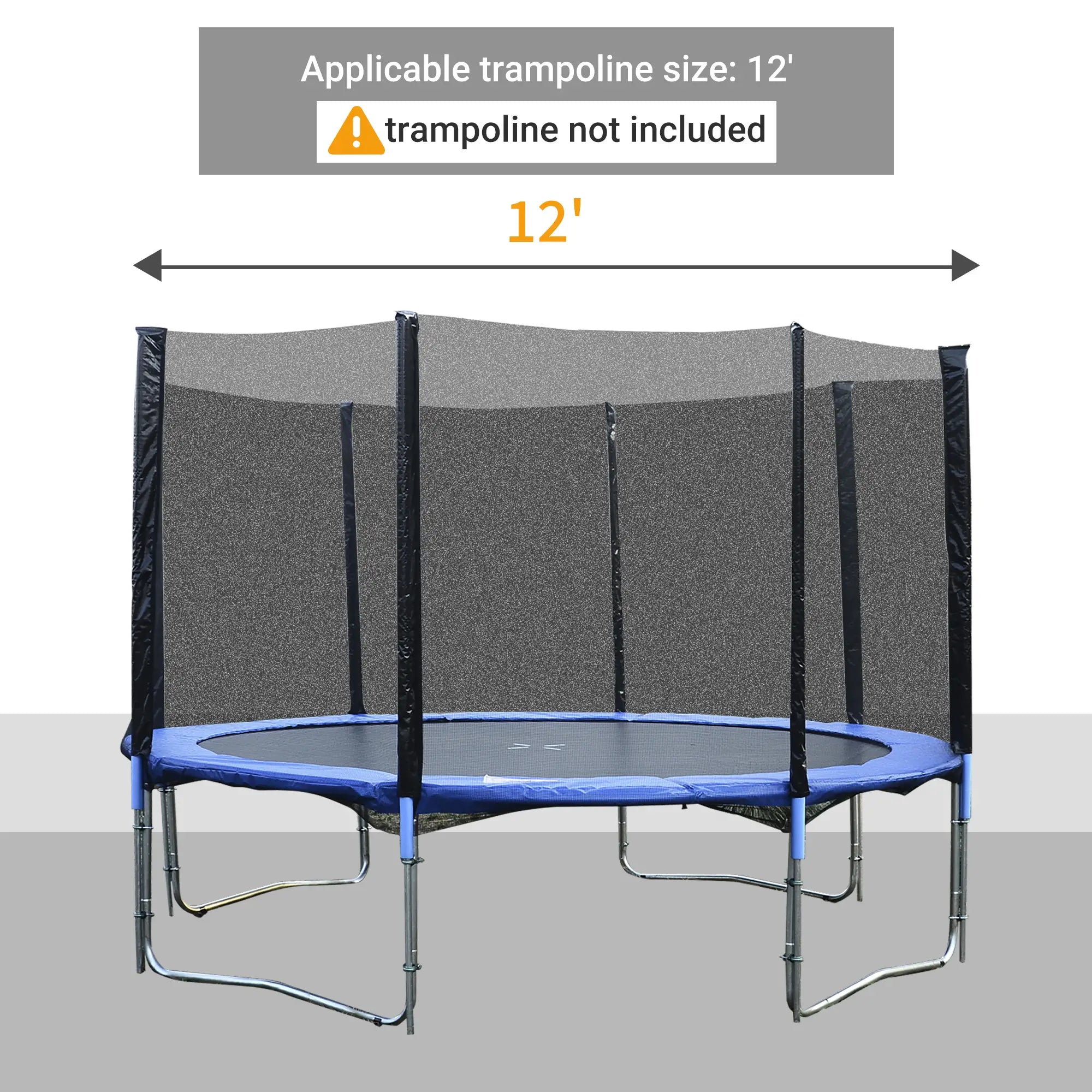 12FT Trampoline Net Enclosure, 8 Poles, Safety Accessories, Black Trampolines at Gallery Canada
