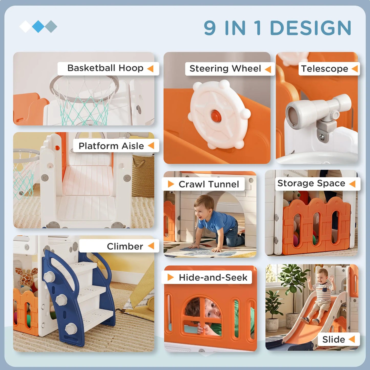 7 In 1 Toddler Slide, Basketball Hoop, Climber, Orange Gym Sets & Swings at Gallery Canada