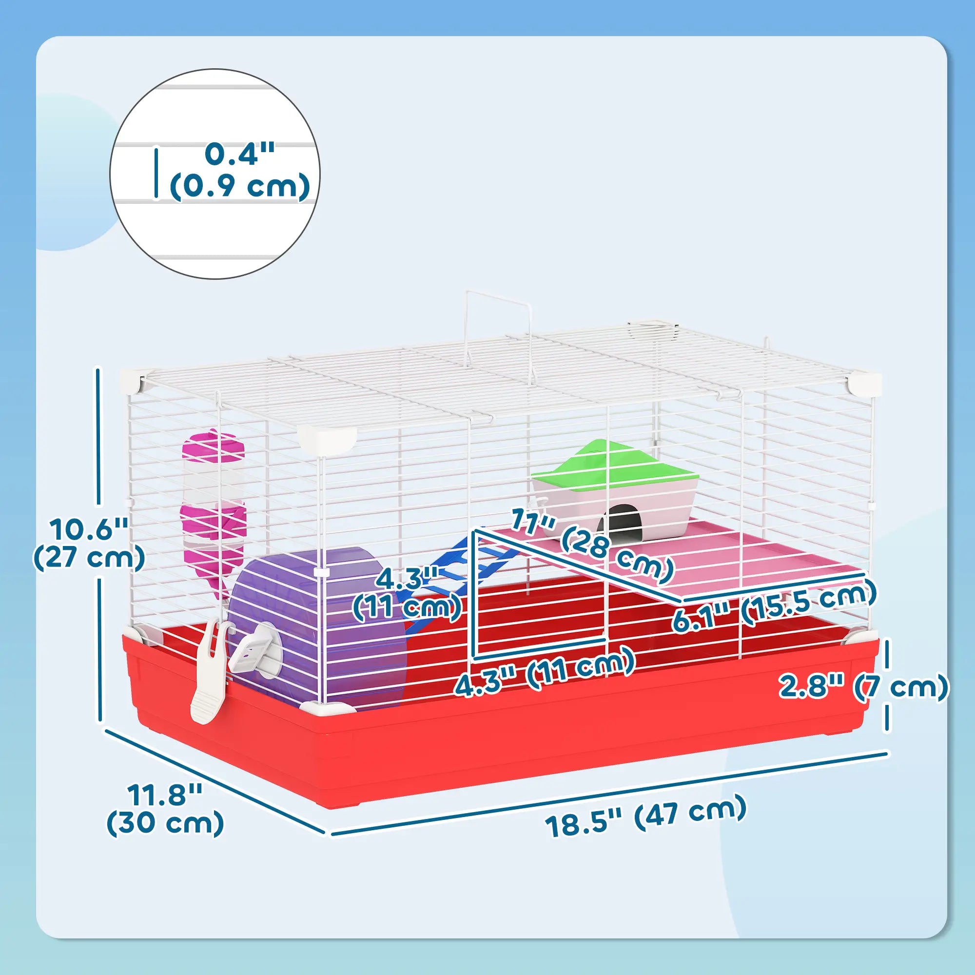 18.5'' Hamster Cage, Exercise Wheel, Water Bottle, 2 Storey, Red Hamster Cages at Gallery Canada