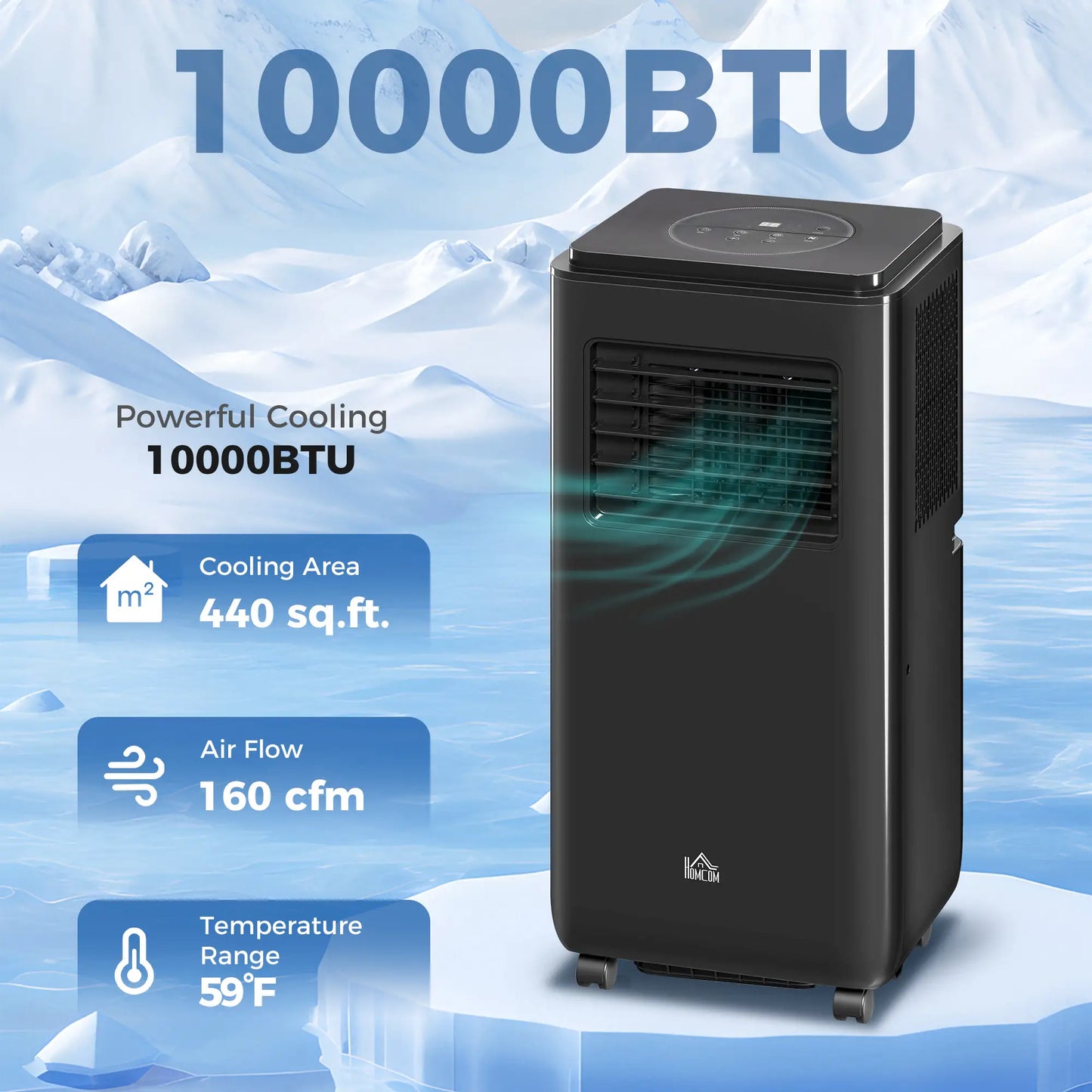 10,000 BTU Mobile Air Conditioner, 440 Sq. Ft., Dehumidifier, Fan, Black Air Conditioner at Gallery Canada