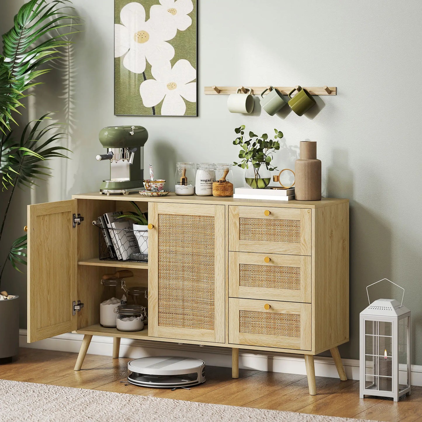 47 Inch Buffet Cabinet, Rattan Sideboard with Drawers, Natural Bar Cabinets at Gallery Canada