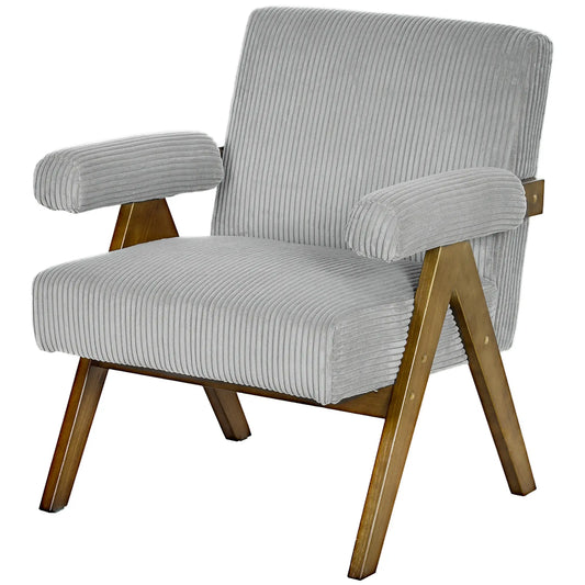 Corduroy Accent Chair, Wide Seat, Soft Padded Armrests, Light Grey Accent Chairs Light Grey at Gallery Canada
