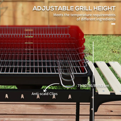Charcoal Barbecue Grill, Adjustable Height, Portable BBQ Trolley, Red