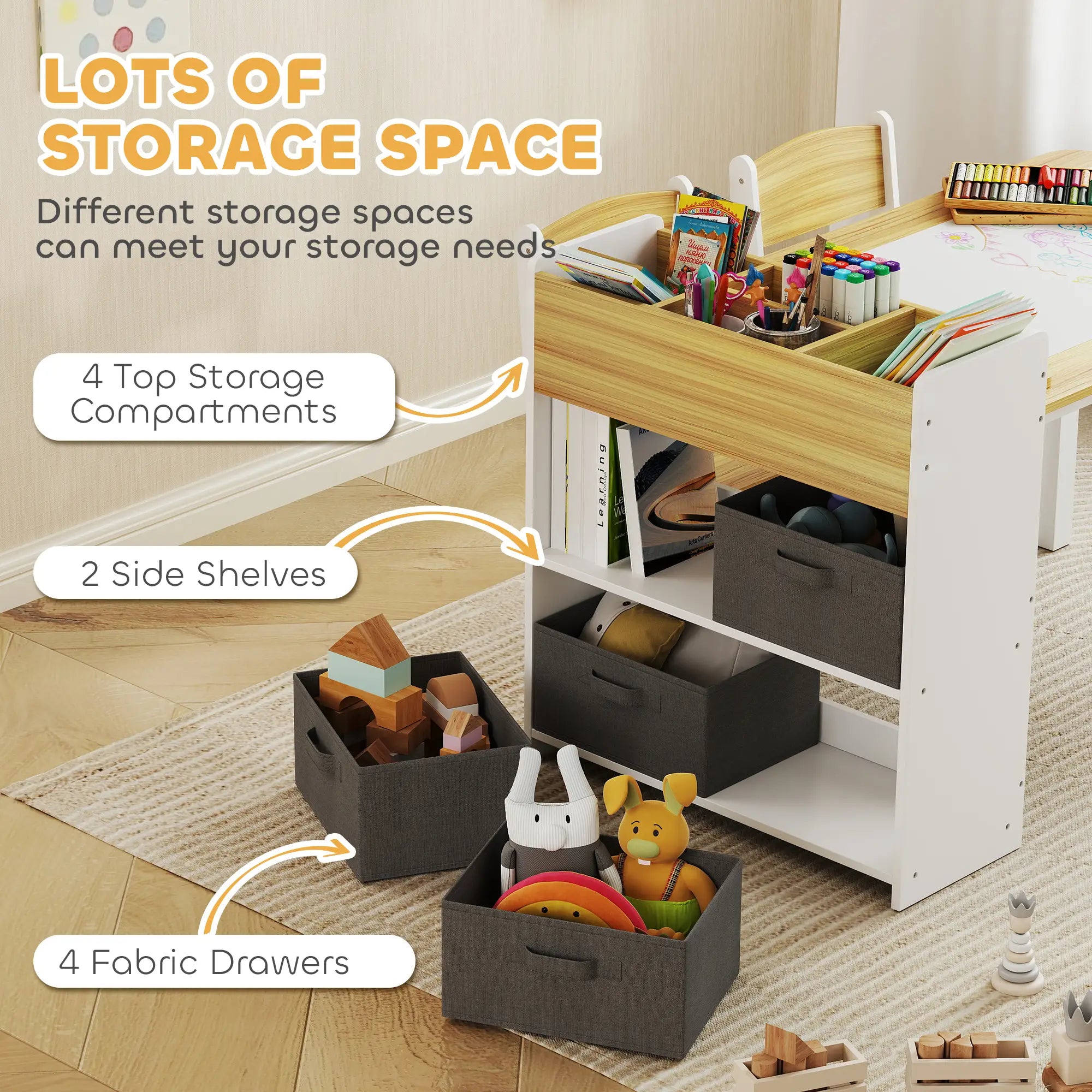 Kids Table and Chairs Set, Toddler Art Table with Paper Roll, Storage, Natural Wood Kids Table Sets at Gallery Canada