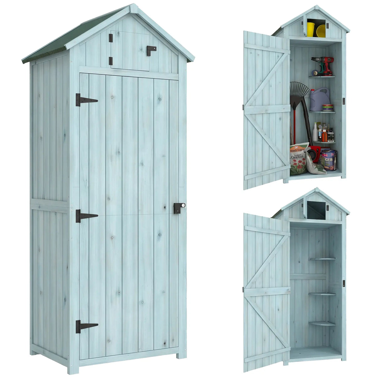 30" x 21" x 71" Garden Storage Shed, Outdoor Tool House, 3 Tier Shelves, Blue Sheds at Gallery Canada
