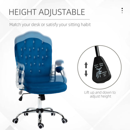 Velvet Office Chair, Button Tufted, Swivel Wheels, Adjustable Height, Blue Executive & Manager Chairs at Gallery Canada