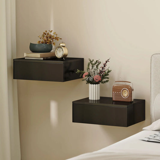 Set Of 2 Wall Mounted Bedside Tables, Floating Nightstands With Drawer, Black Bedside Tables Black at Gallery Canada