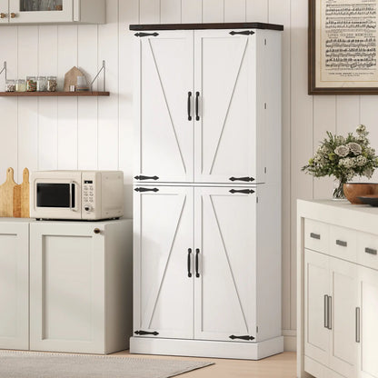 72" Tall Kitchen Pantry Cabinet, Farmhouse Storage Cabinet with 8 Door Racks and Adjustable Shelves, White Kitchen Pantry Cabinets at Gallery Canada
