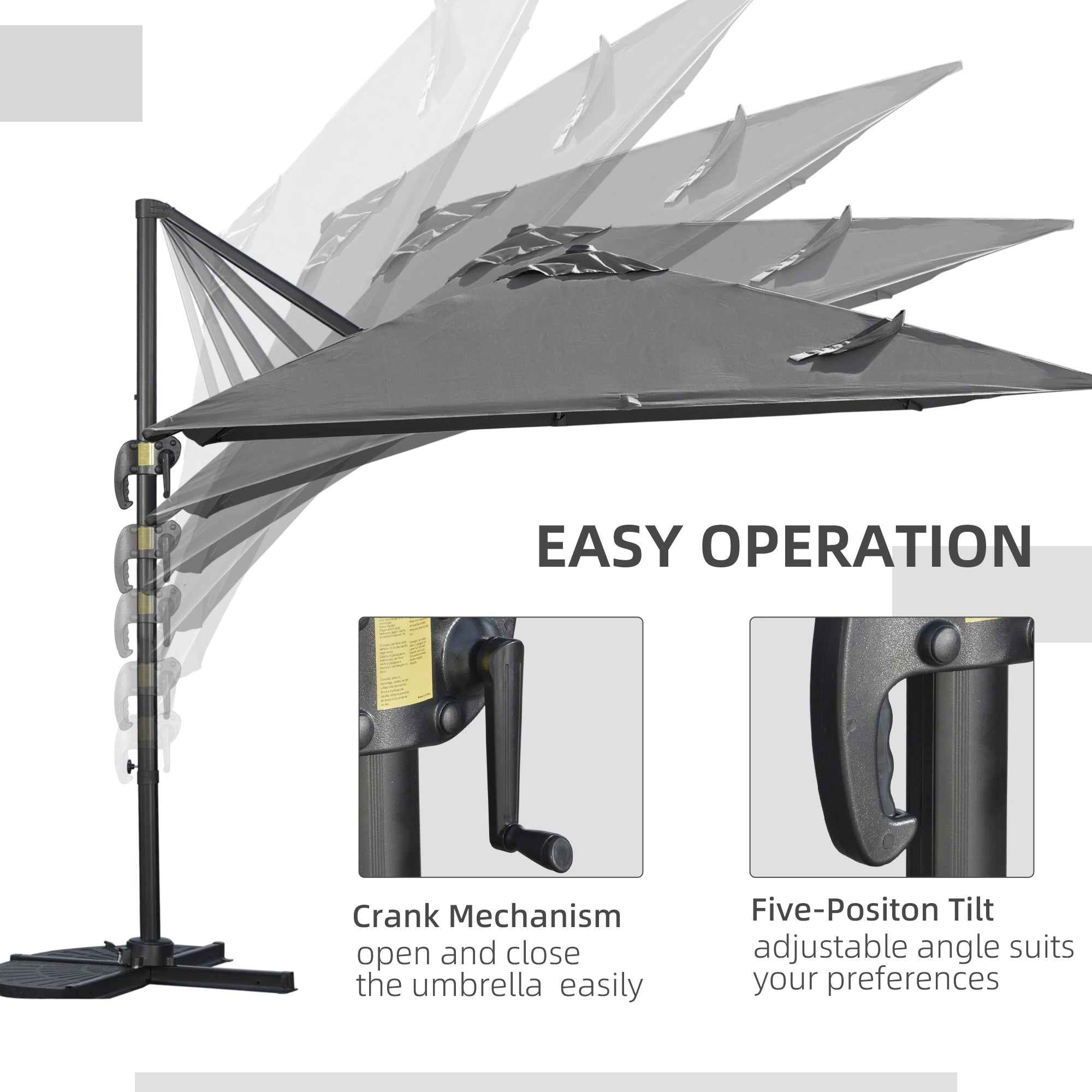 9ft Square Cantilever Patio Umbrella, Crank Handle, Tilt, Dark Grey Cantilever Umbrellas at Gallery Canada