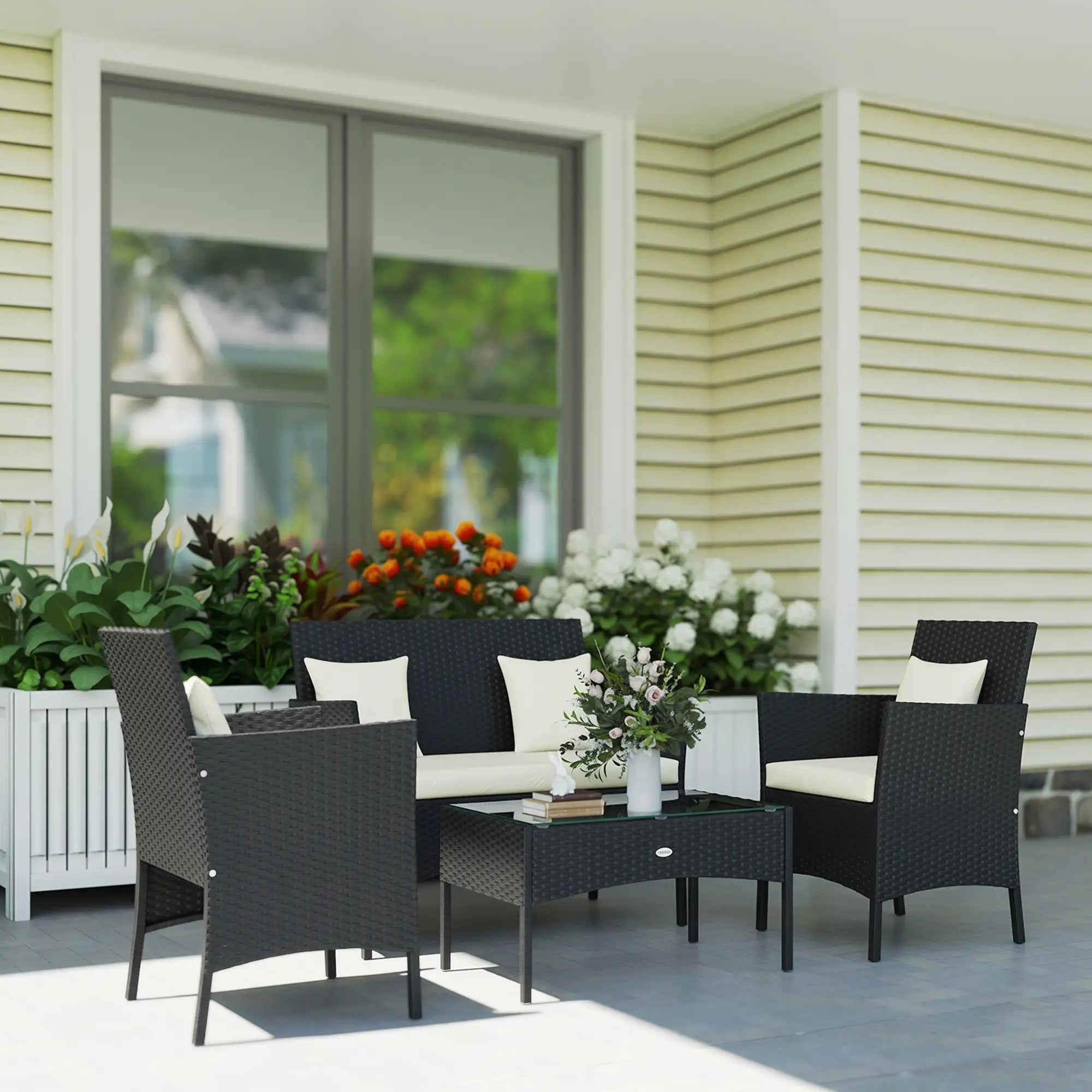 4-Piece Rattan Patio Set, Coffee Table, 22.8