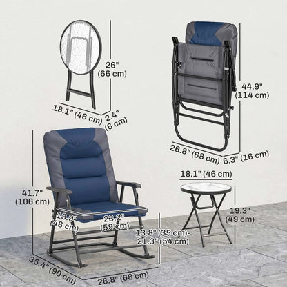 3pc Foldable Rocking Chair Set, Outdoor Bistro w/ Padded Seat, Blue Outdoor Rocking Chairs at Gallery Canada