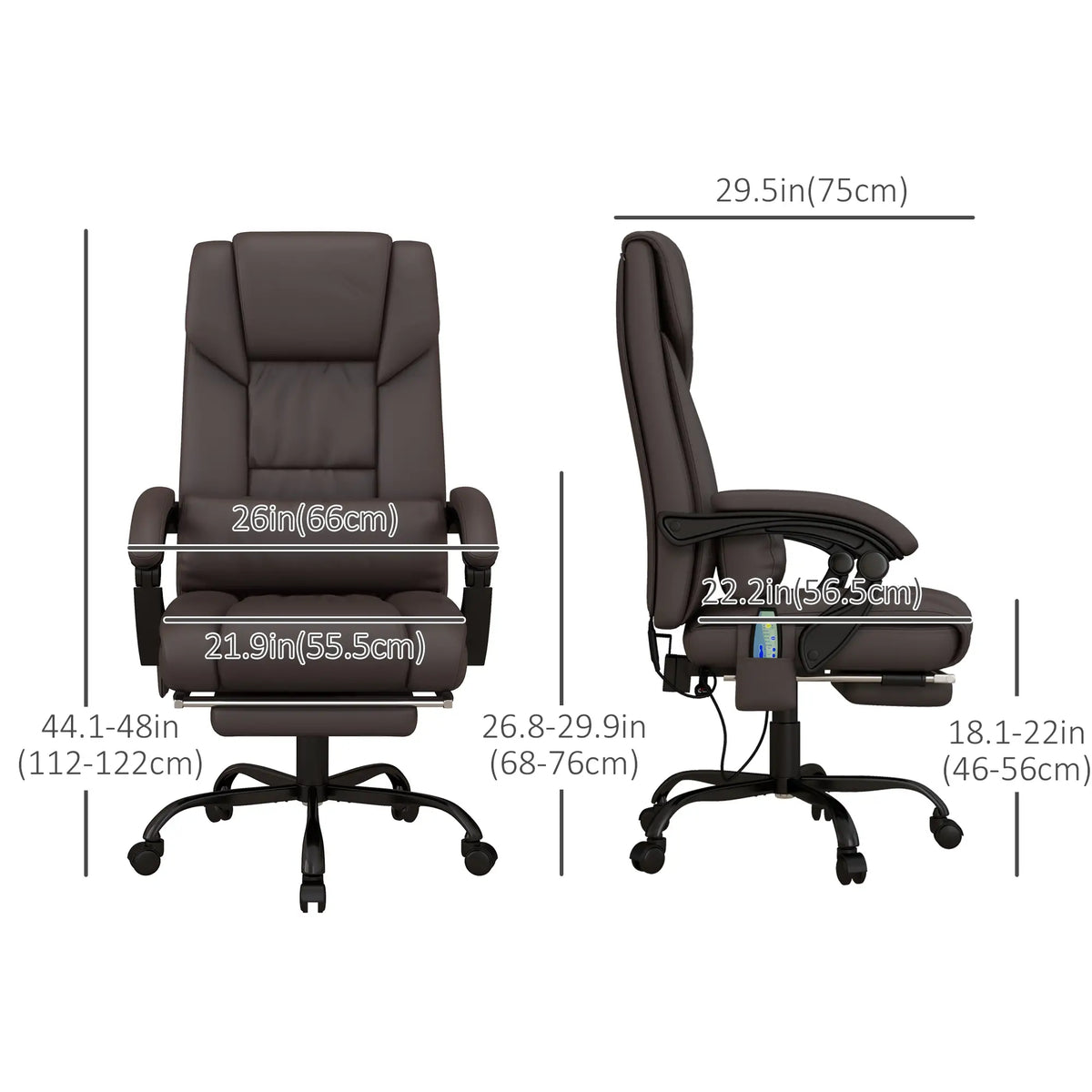 6-Point Vibration Massage Chair, Height Adjustable, Reclining, Brown Executive & Manager Chairs at Gallery Canada
