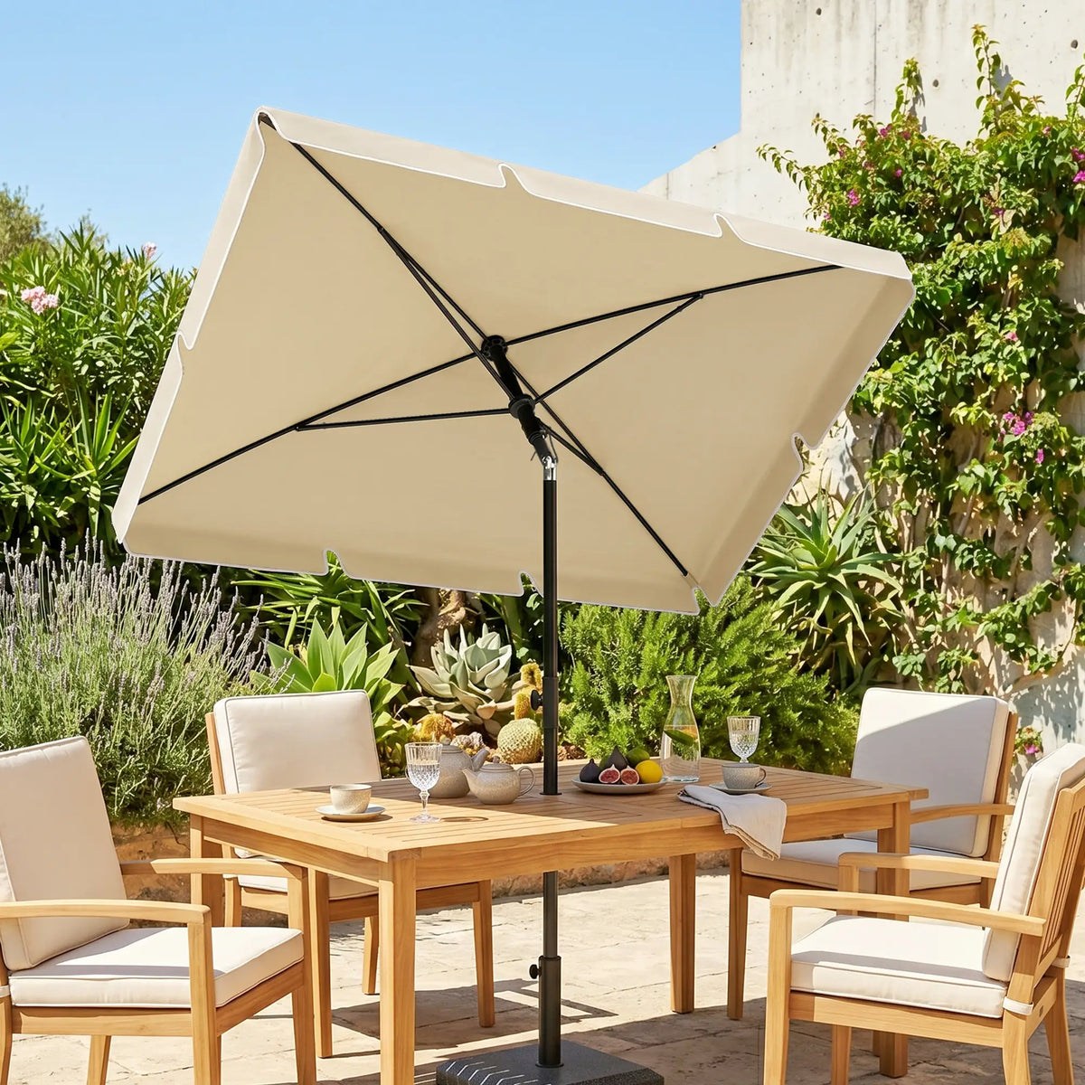 6.5x4ft Rectangle Patio Umbrella, Aluminum, Tilt Adjustable, Beige Sun Umbrellas at Gallery Canada