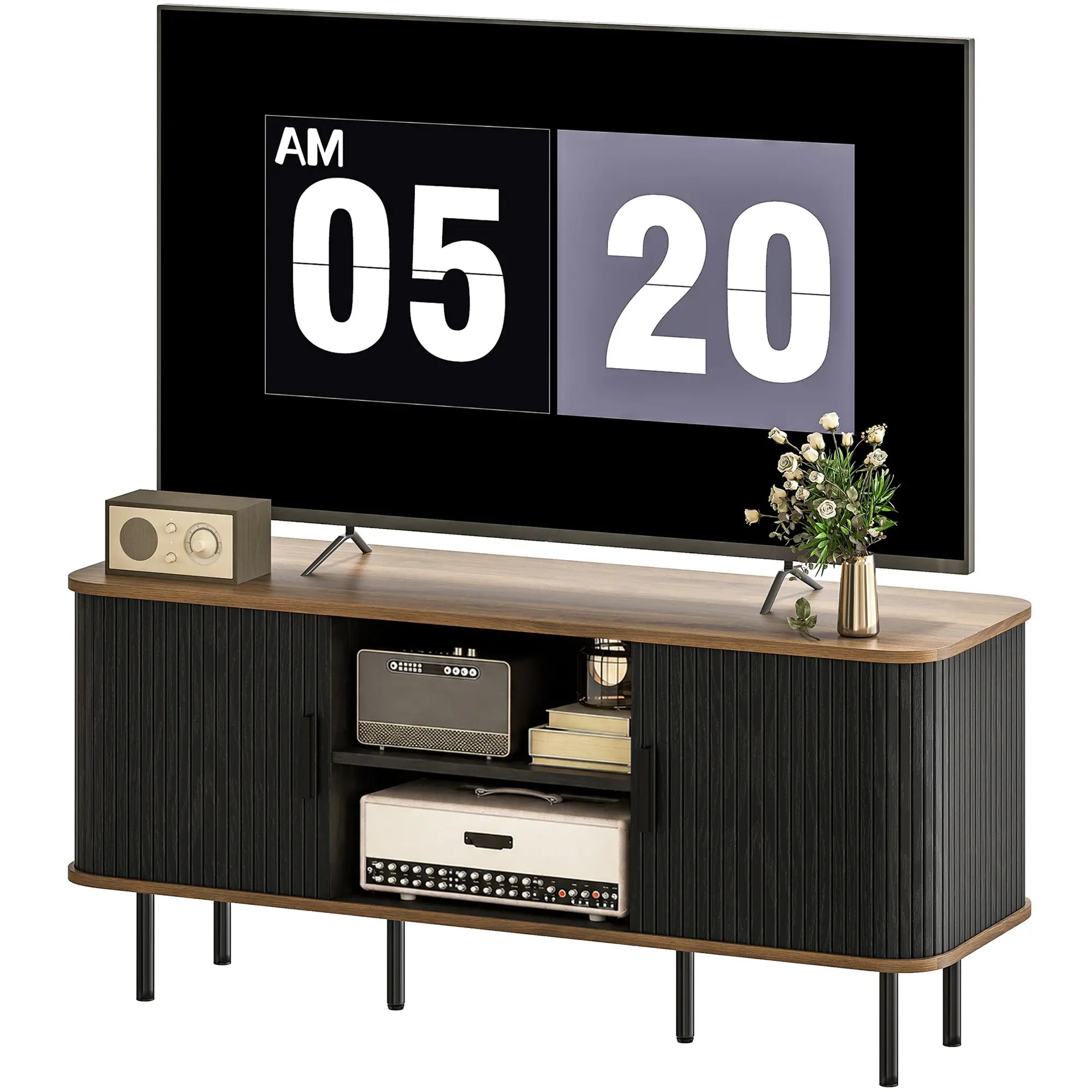 TV Stand for 55 Inches, Storage Shelves, Cabinets, Black TV Stands Black, Brown Wood Effect at Gallery Canada